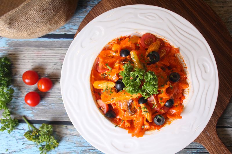 Penne arrabbiata pasta with spicy tomato sauce