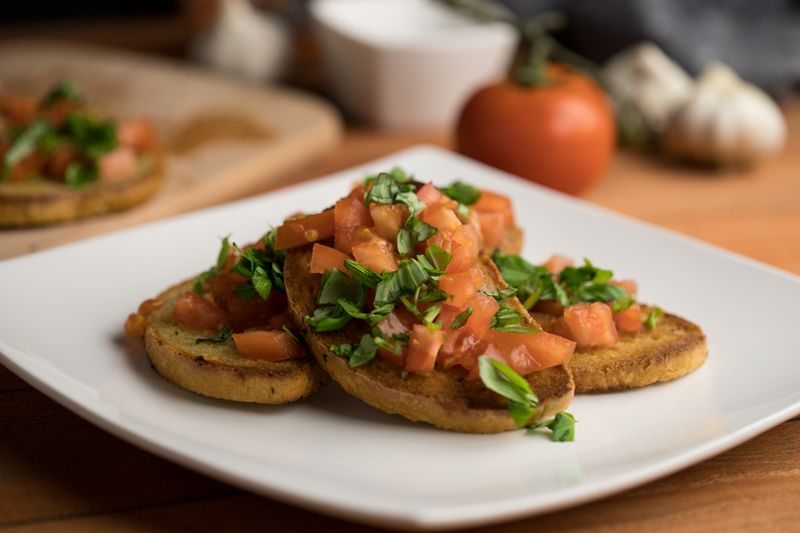 Bruschetta with fresh tomatoes garlic and basil